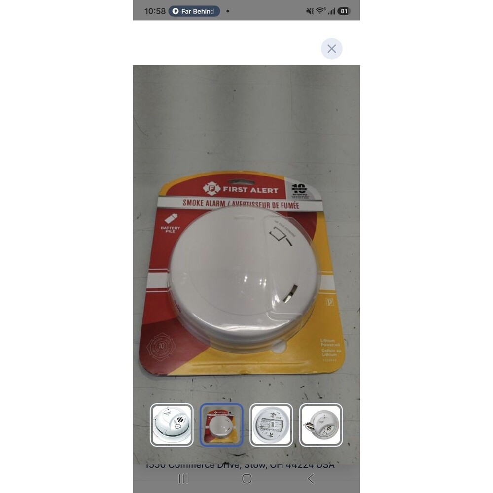 First Alert Battery Smoke/Fire Detector Alarm New Open Box